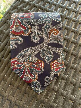 Stafford Men's Dark Navy Paisley Necktie Multi Blue Gray Orange Classic Tie